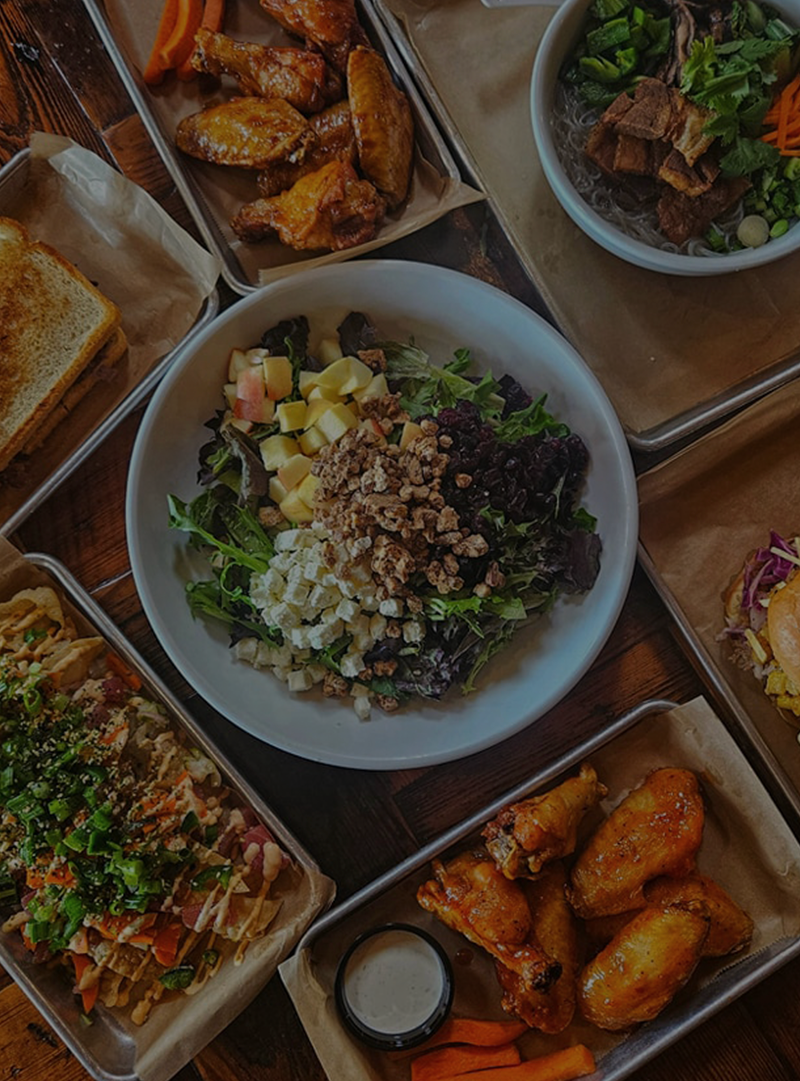 overhead look at delicious foods served at Rapp's Barren Brewing Company in Mountain Home, Arkansas