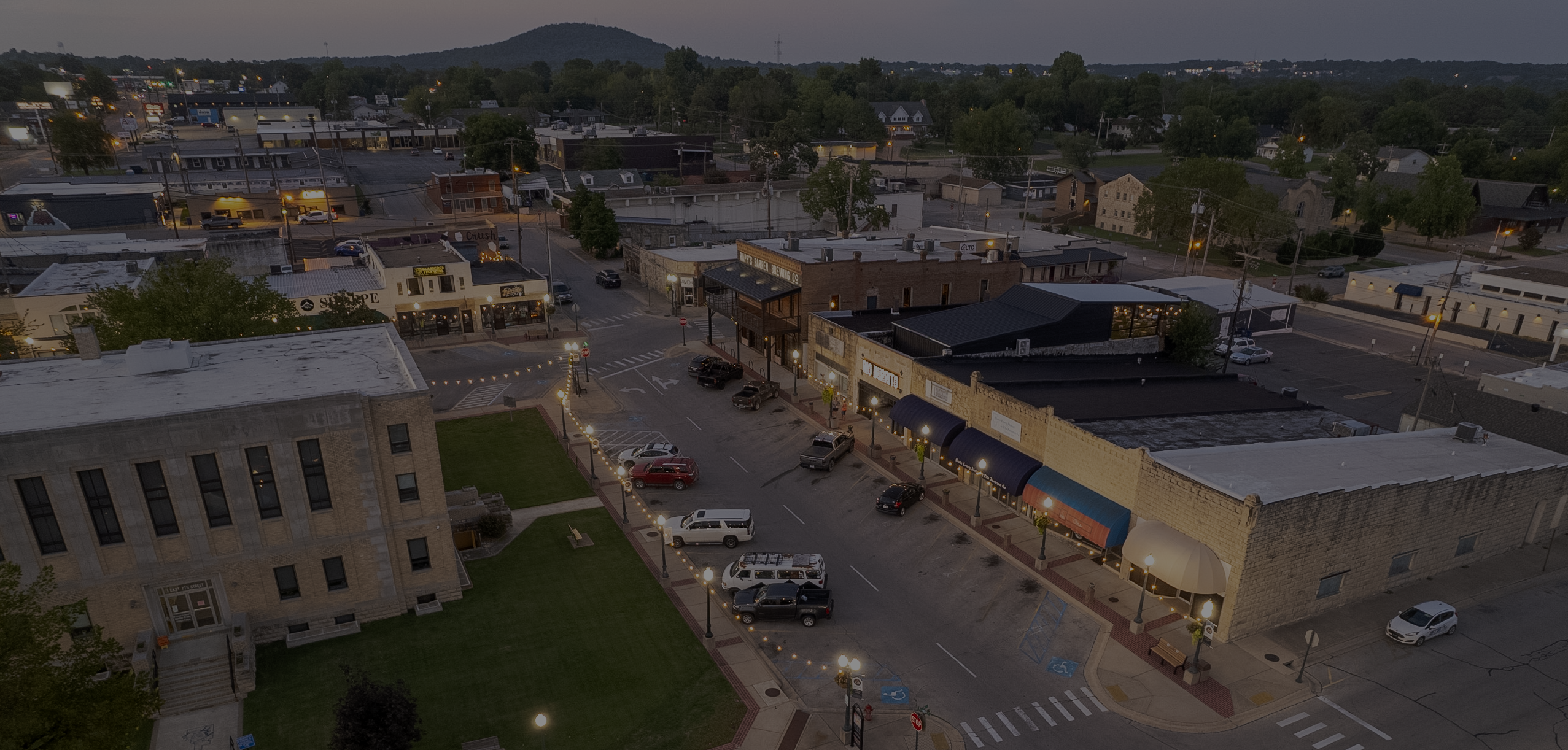 Aerial view of Baker District in Mountain Home Arkansas, darkened for a website header image